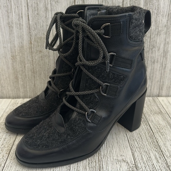 Napoleoni Grannie Black Leather Neoprene Lace-up Lolita Granny Booties - Picture 9 of 10